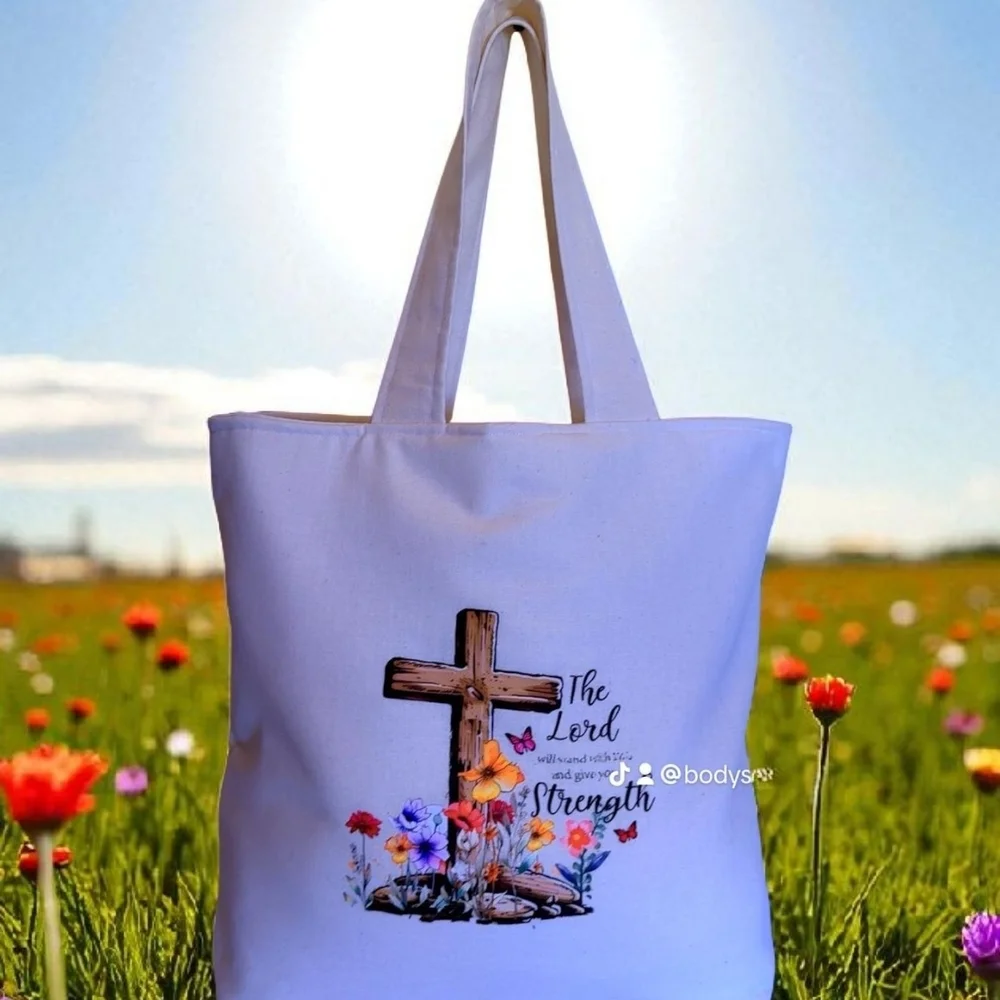 Inspirational Lavender Tote with Floral Cross